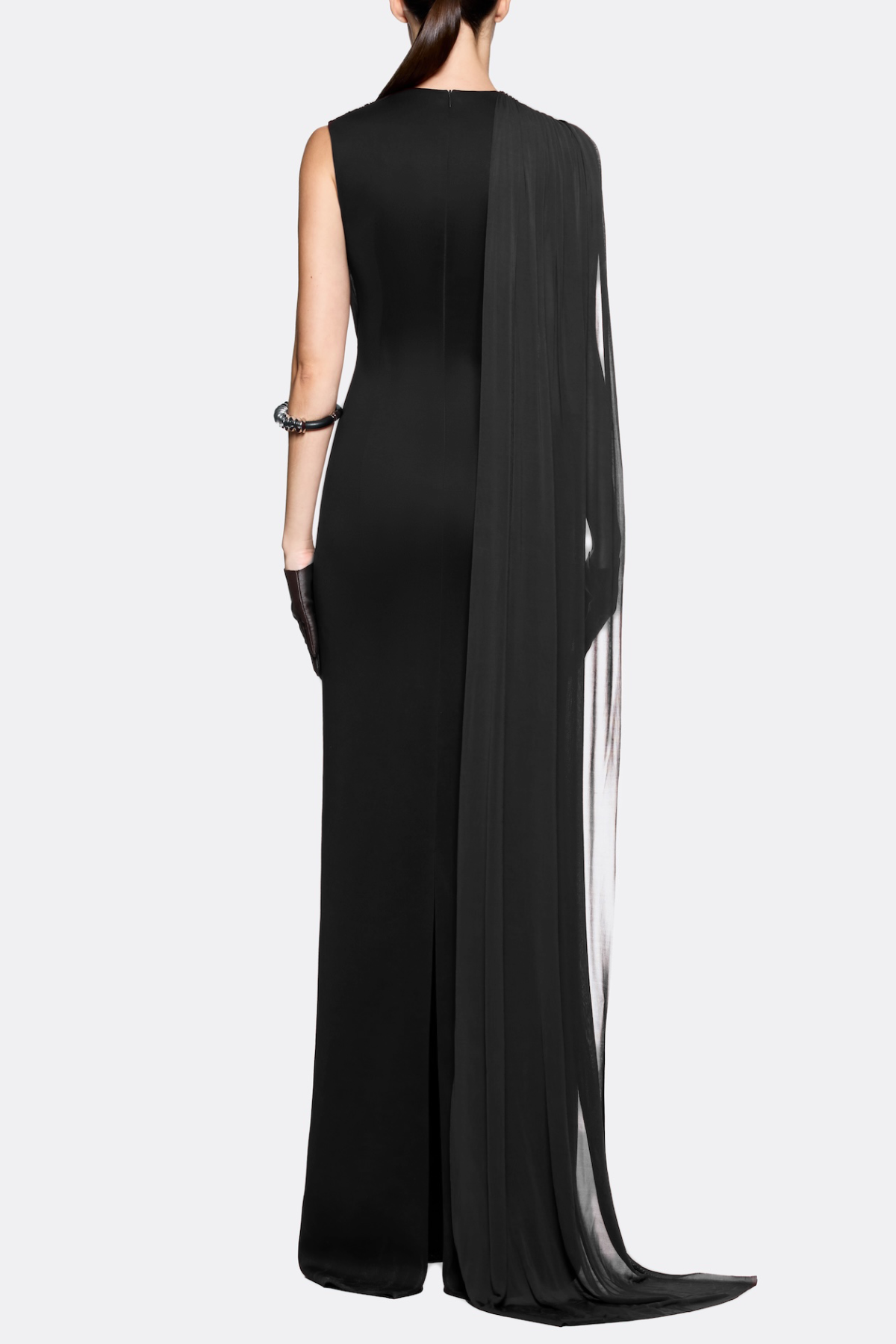 Leonel Sleeveless Cape Draped Maxi Dress - Black