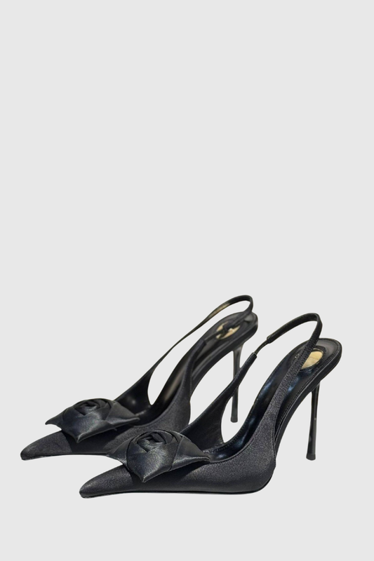 Leoral Rose Satin Slingback Pumps - All Black