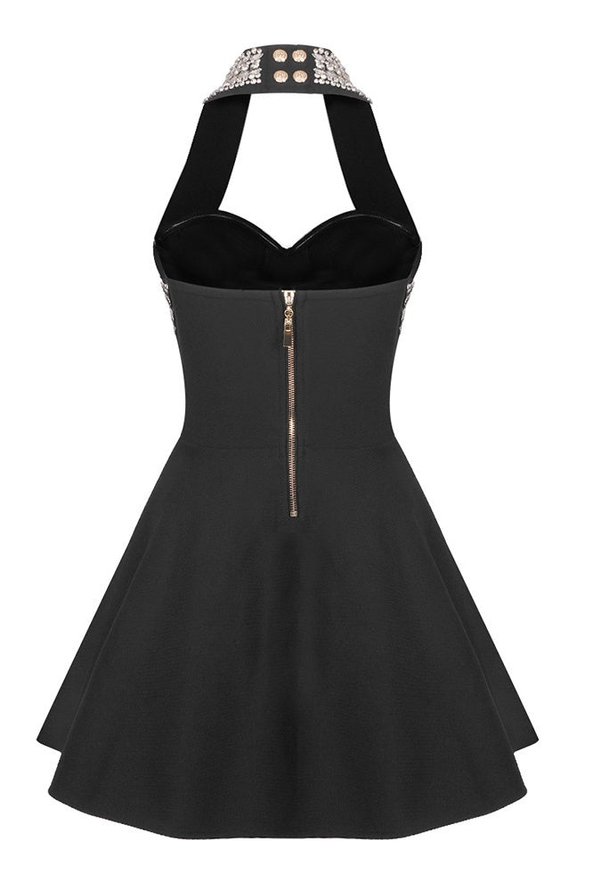 Leticia Crystal Halter Mini Bandage Dress - Black