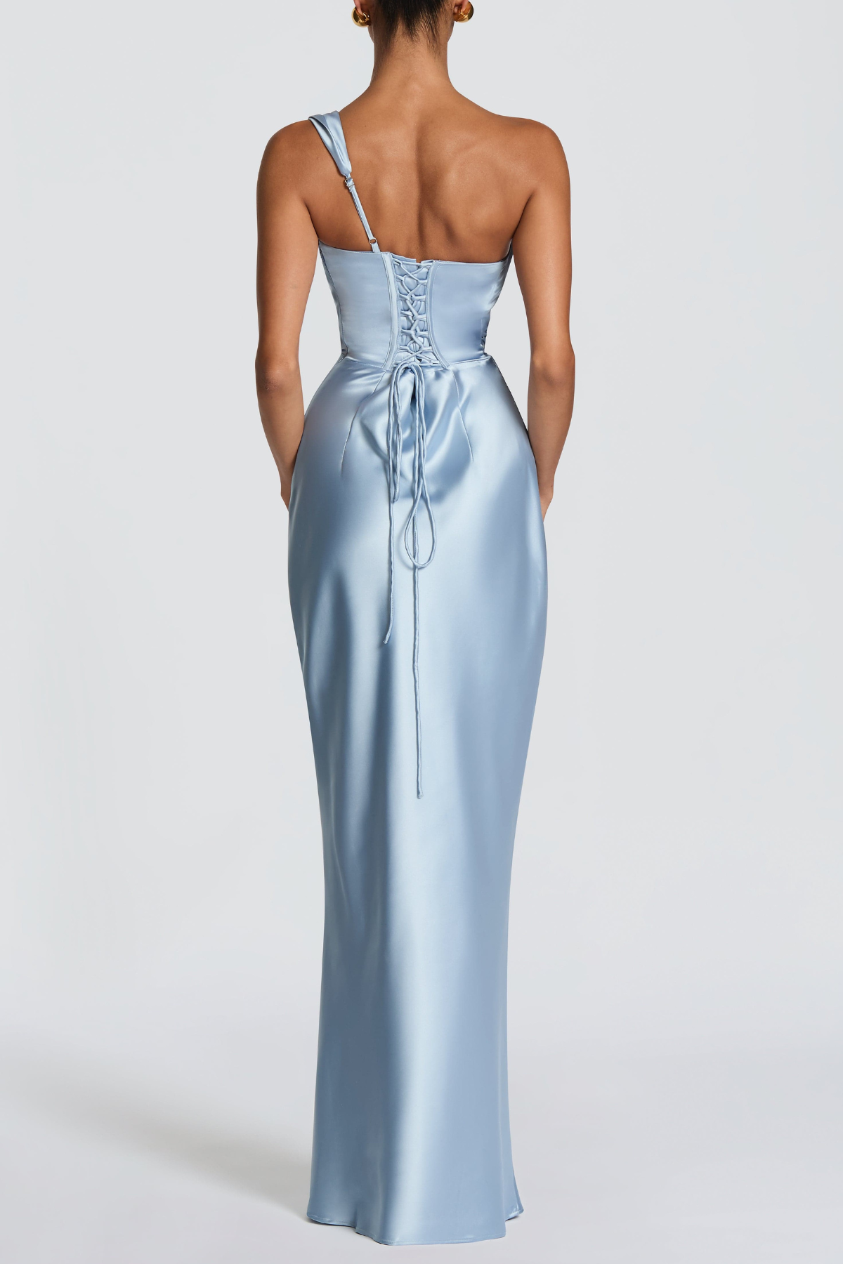 Levana One Shoulder Corset Satin Maxi Dress - Blue