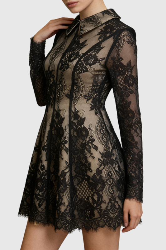 Leventa Lace Mini Dress - Black