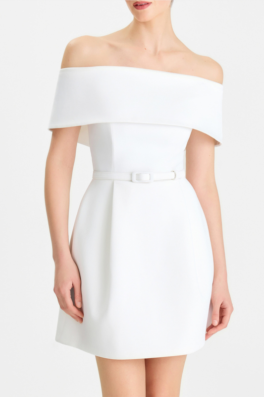 Libbi Off Shoulder Belted Mini Dress - White