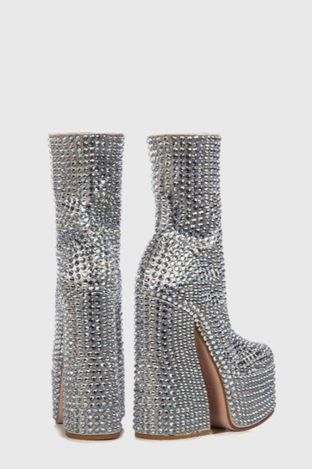 Linada Crystal Embellished Platform Boots - Silver