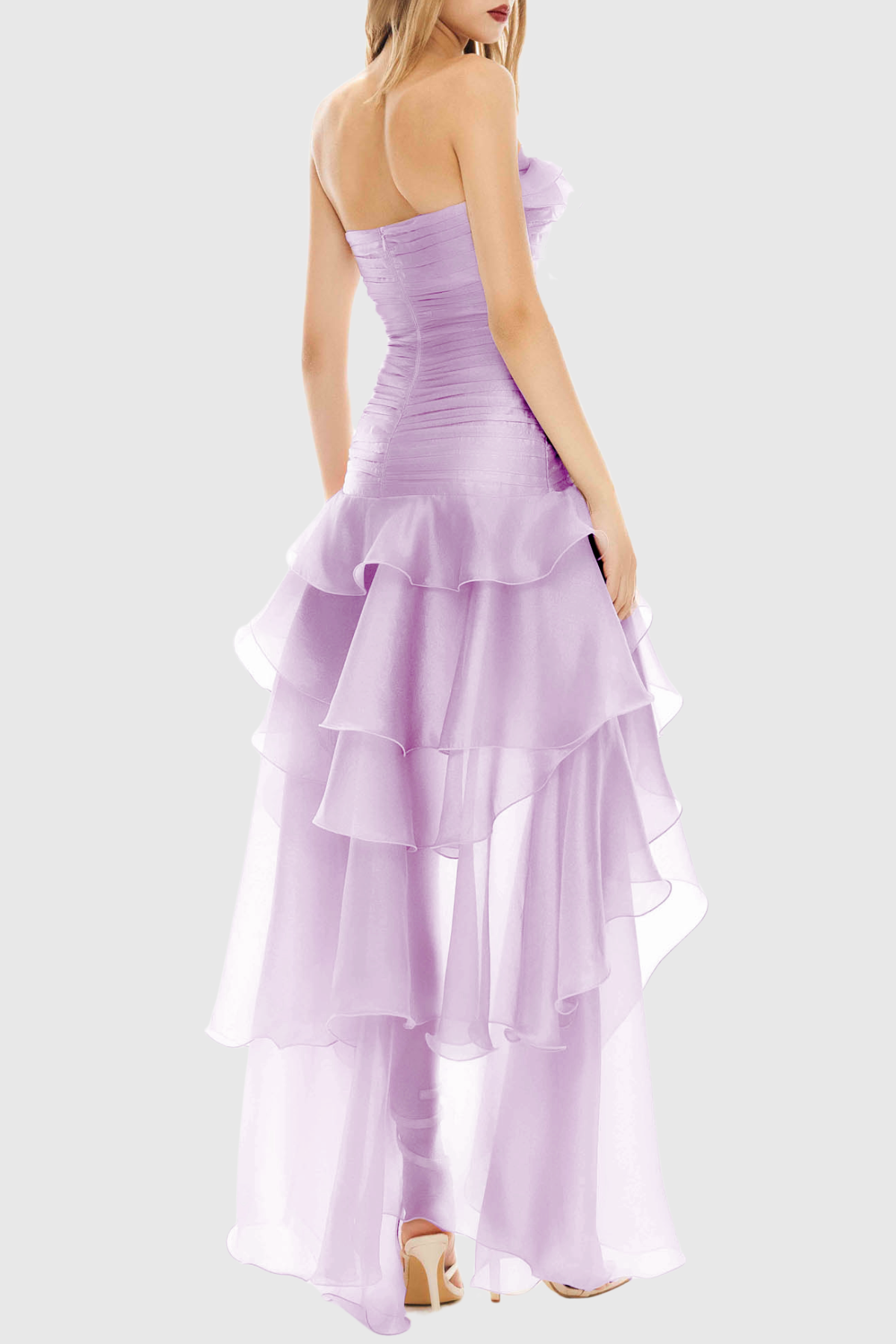 Lngelo Floral Strapless Ruffle Midi Dress - Purple
