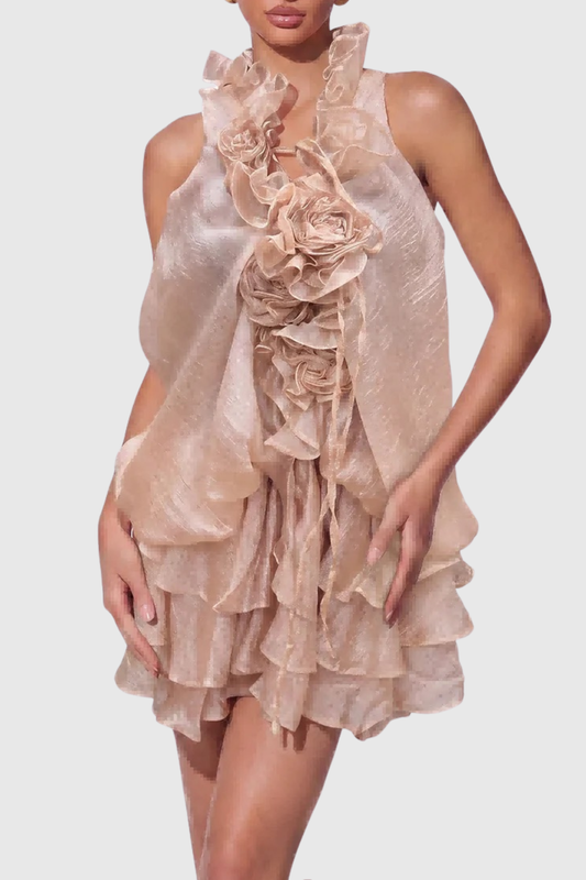 Lolanthe Floral Ruffle Tiered Mini Dress - Brown