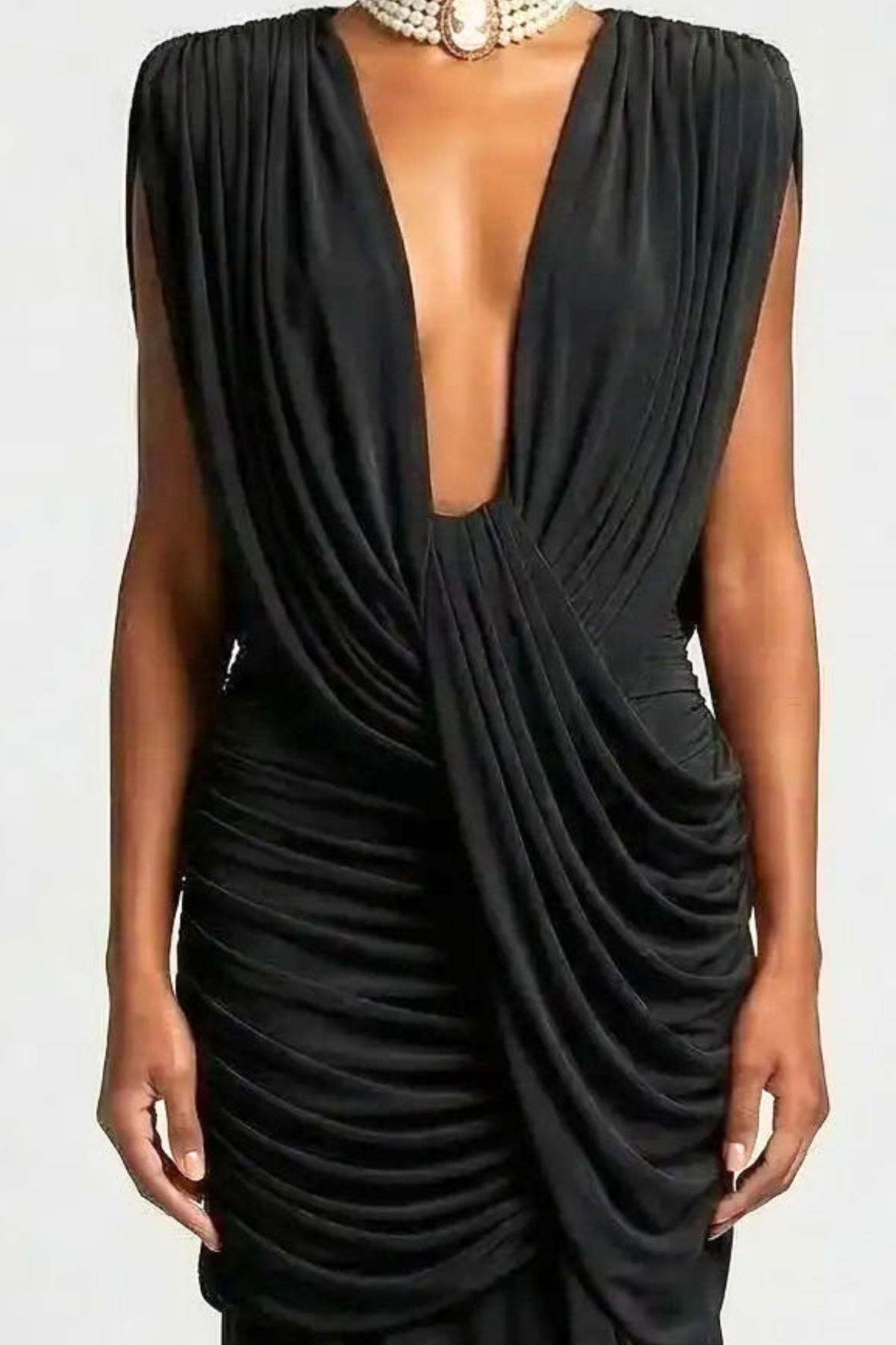 Loneie Draped Maxi Dress - Black