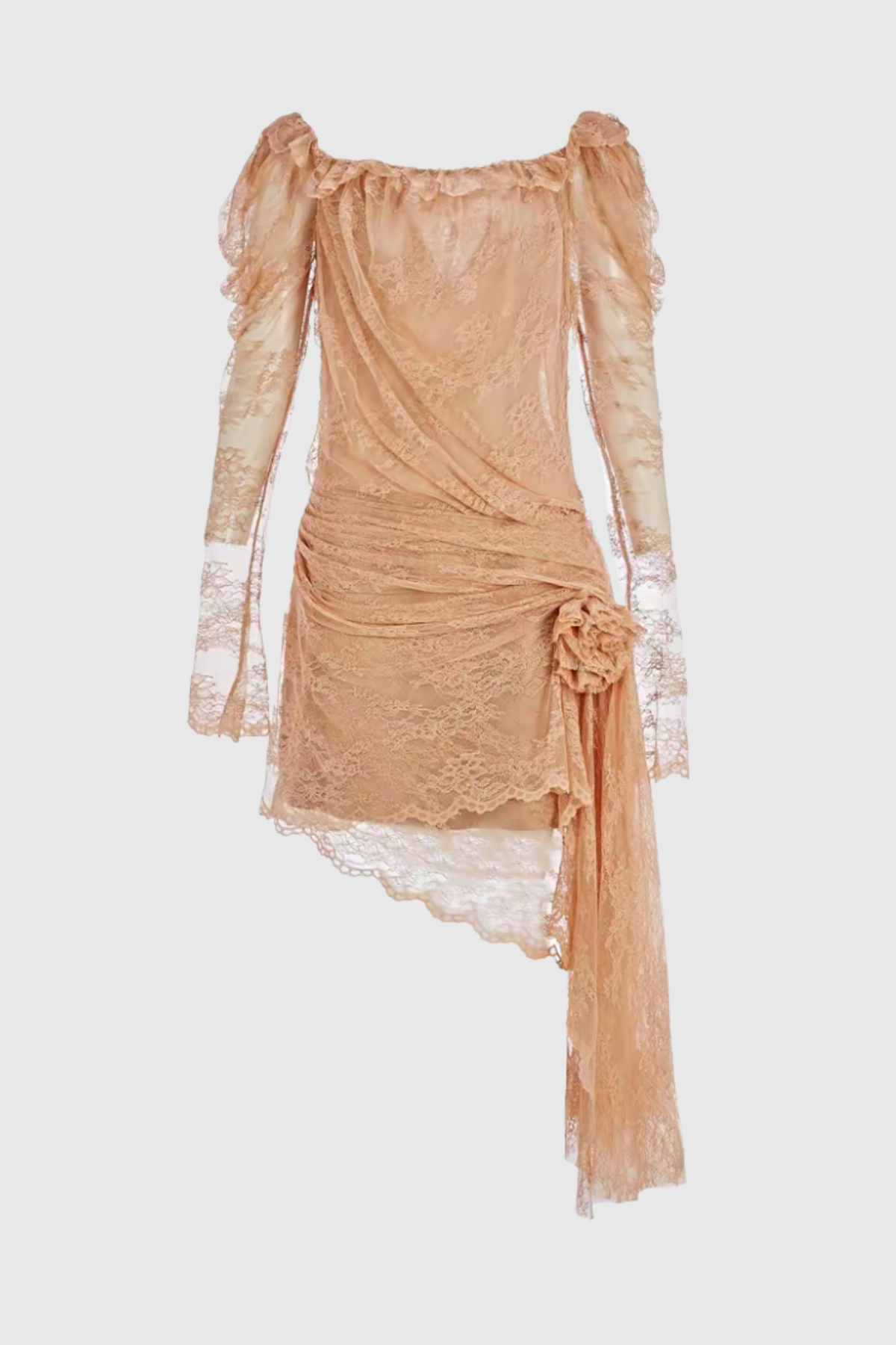 Loraia Floral Lace Draped Mini Dress - Apricot