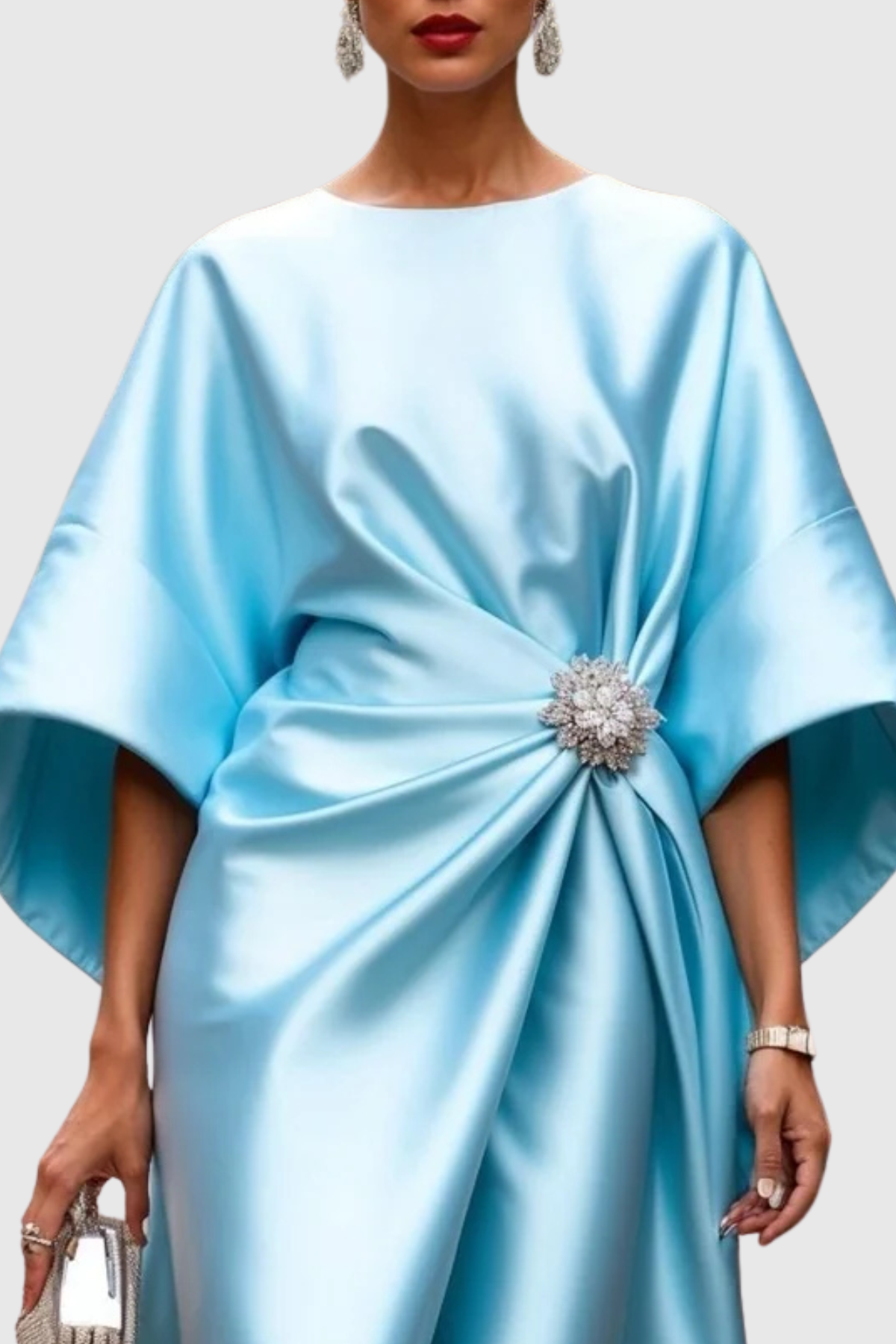 Lorena Crystal Satin Midi Kaftan Dress - Blue