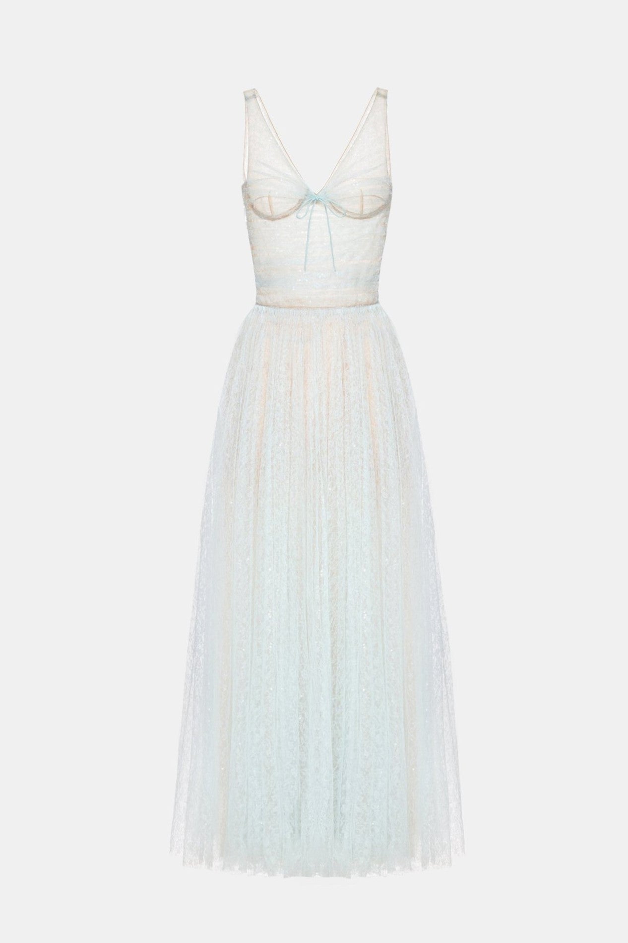 Lorya Mesh Pleated Maxi Dress - Blue