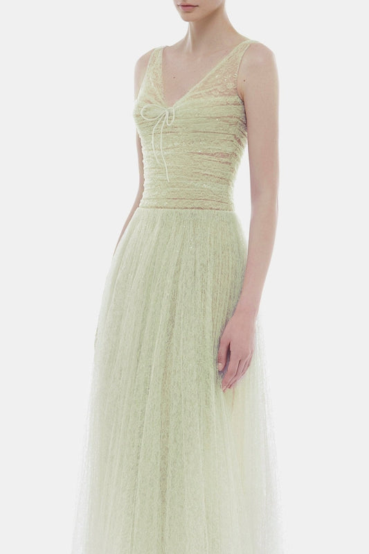 Lorya Mesh Pleated Maxi Dress - Mint