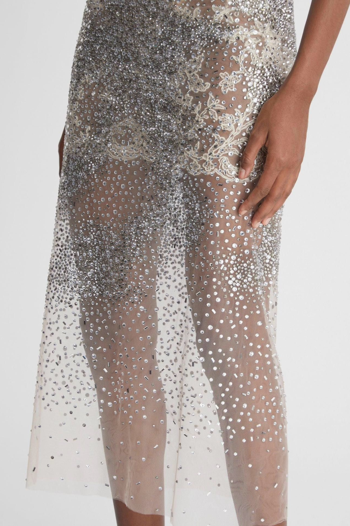 Lucie Crystal Embellished Midi Dress - Beige