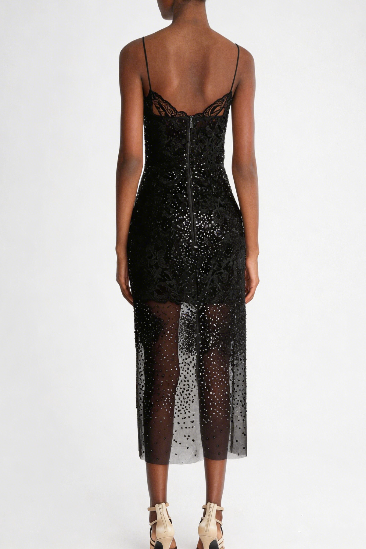 Lucie Crystal Embellished Midi Dress - Black