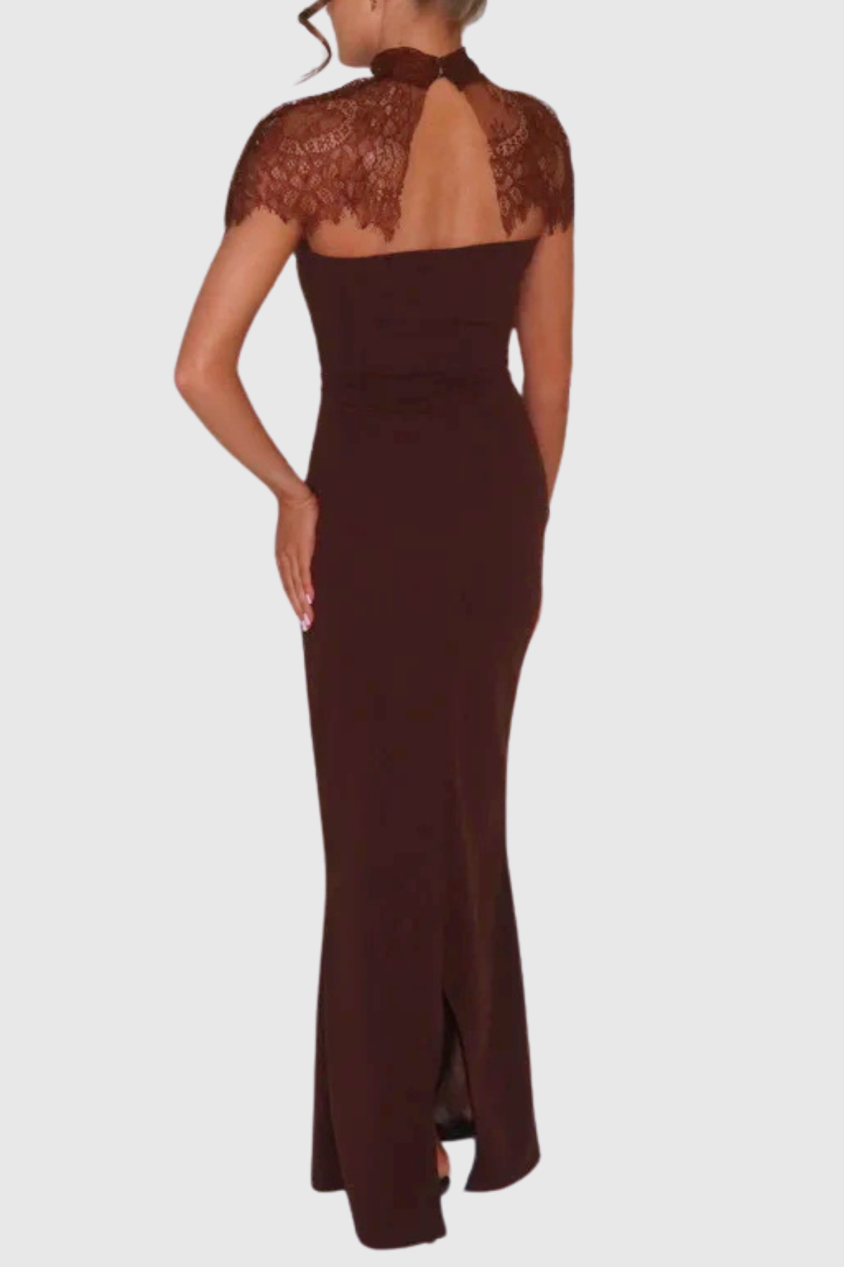 Lurysa Lace Cape Maxi Dress - Brown