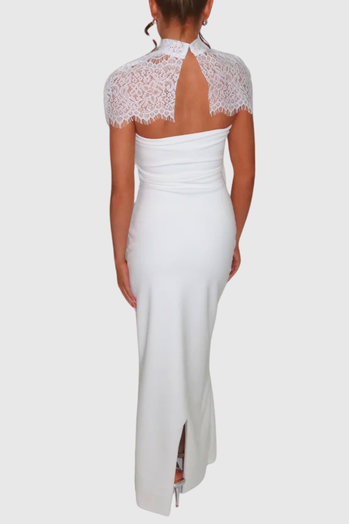 Lurysa Lace Cape Maxi Dress - White