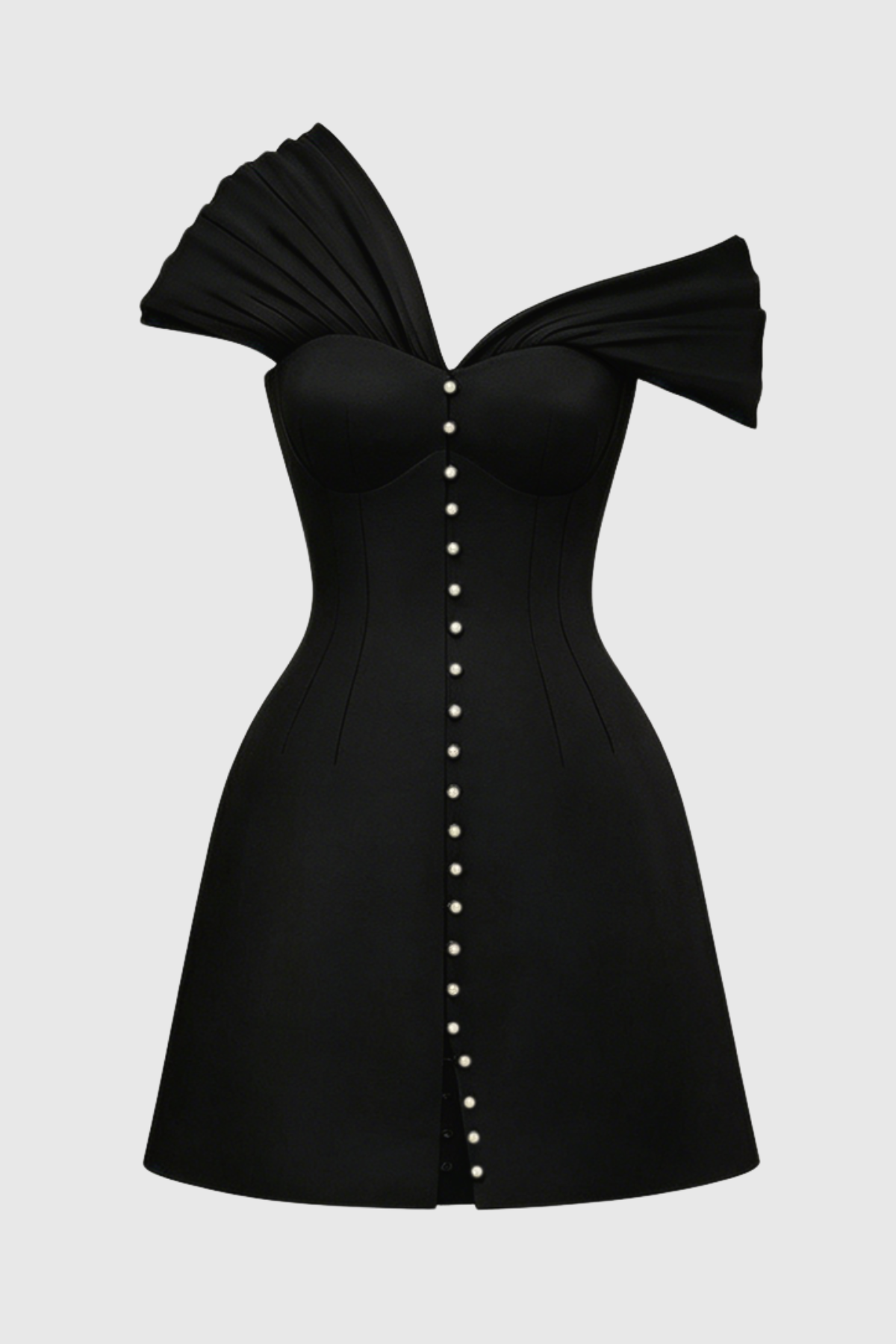 Luzasa Off Shoulder Buttoned Mini Dress - Black