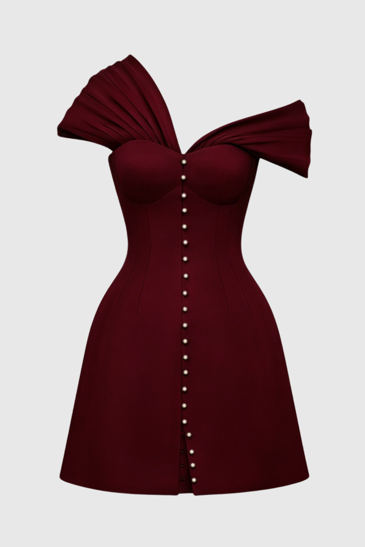 Luzasa Off Shoulder Buttoned Mini Dress - Wine