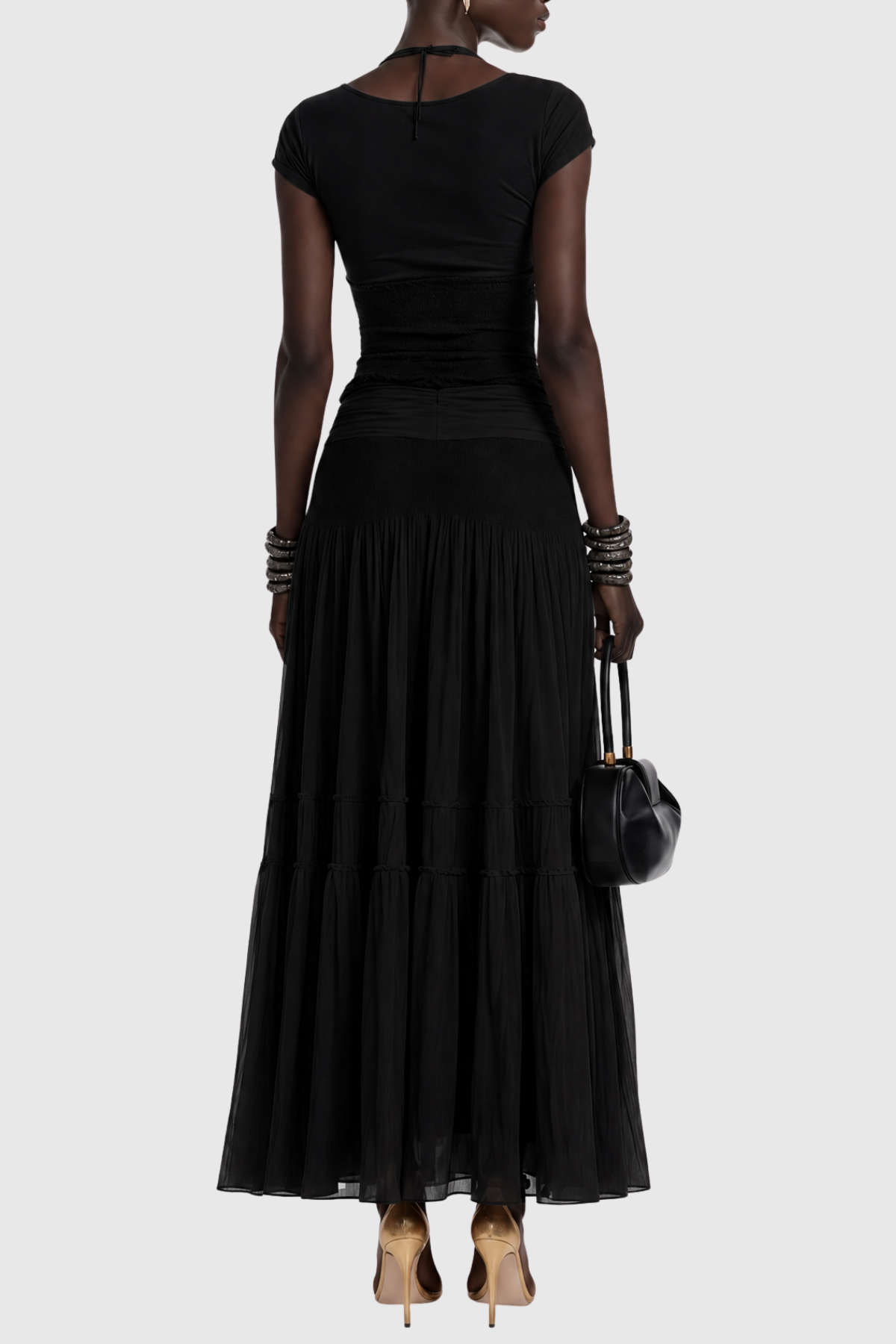 Maddie Lace Top & Panel Maxi Skirt Set - Black