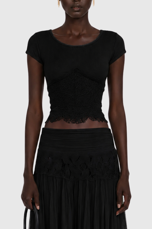 Maddie Lace Top & Panel Maxi Skirt Set - Black