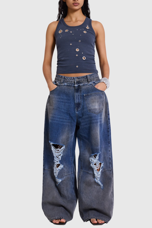 Maisoa Eyelets Tank Top - Navy