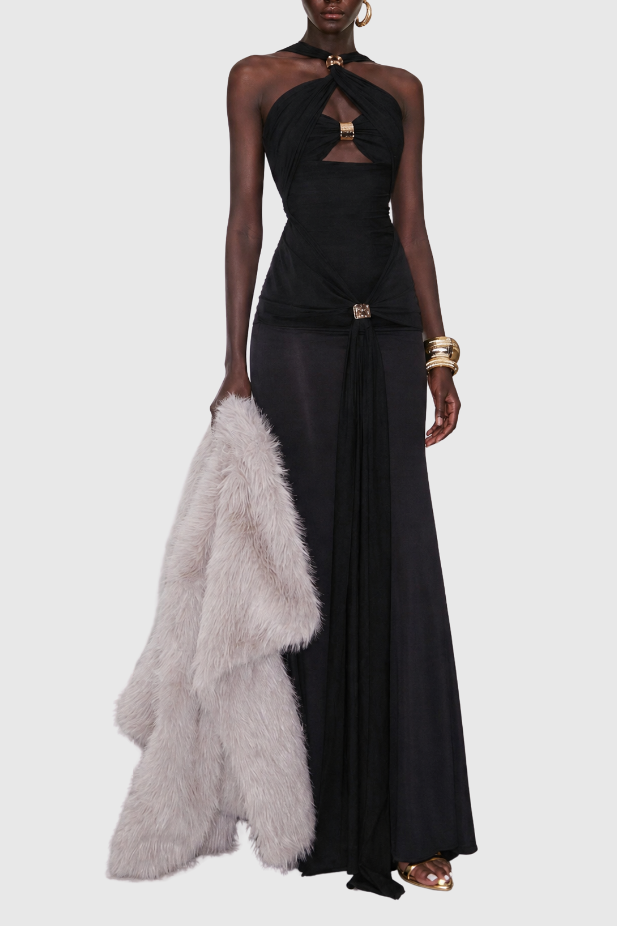 Malinz Off Shoulder Cutout Ruched Maxi Dress - Black
