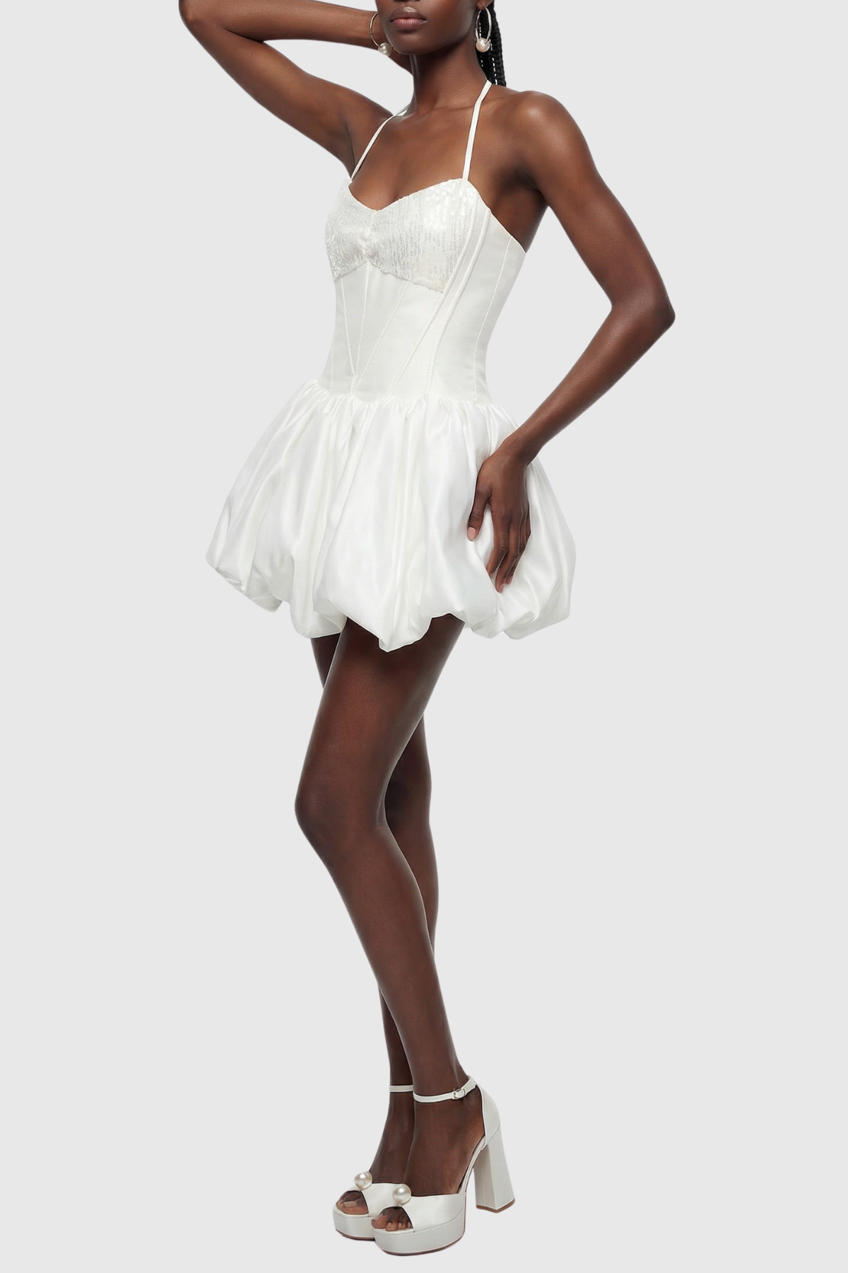 Manoa Sequin Corset Puffy Mini Dress - White