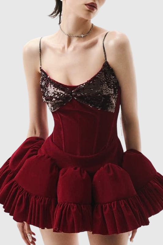 Manoa Sequin Velvet Mini Dress - Red