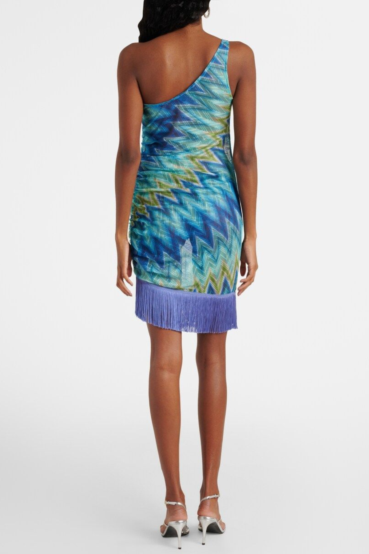 Marinet One Shoulder Zig Zag Fringe Mini Dress - Blue