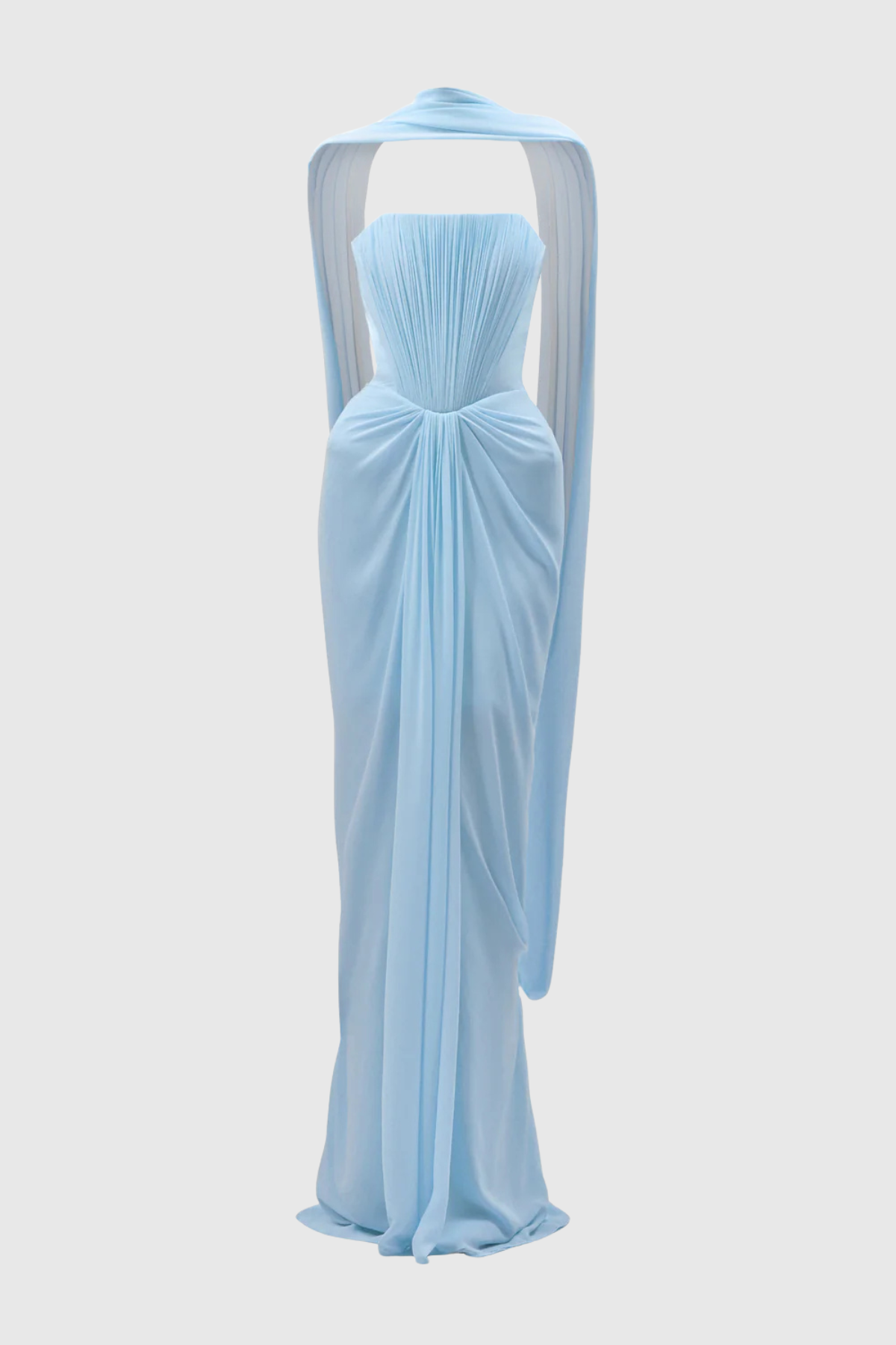 Marnie Scarf Strapless Ruched Maxi Dress - Blue