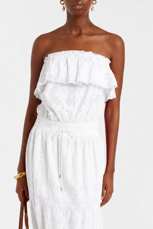 Melinda Off Shoulder Broderie Maxi Dress - White