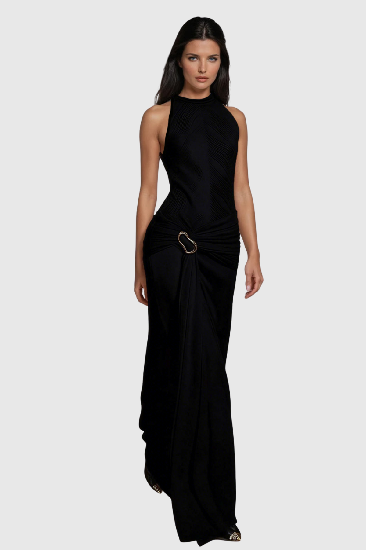 Meric Sleeveless Draped Maxi Dress - Black