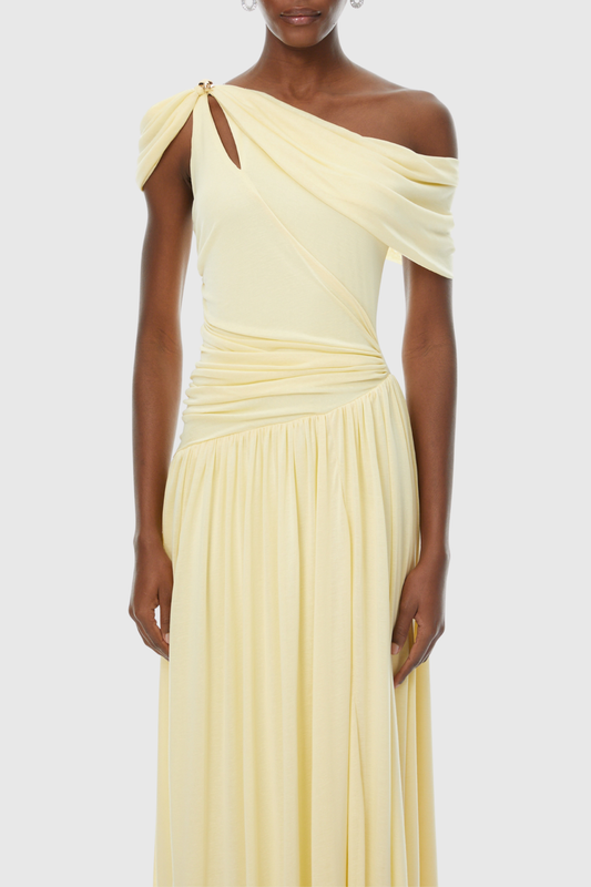 Merlin Asymmetric Ruched Maxi Dress - Yellow