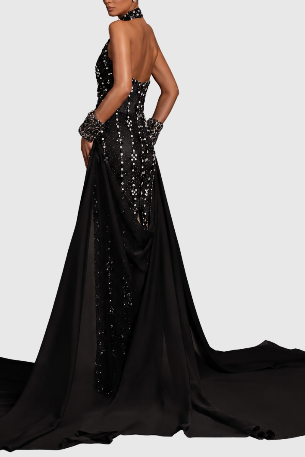Milara Halter Crystal Embellished Cutout Maxi Dress