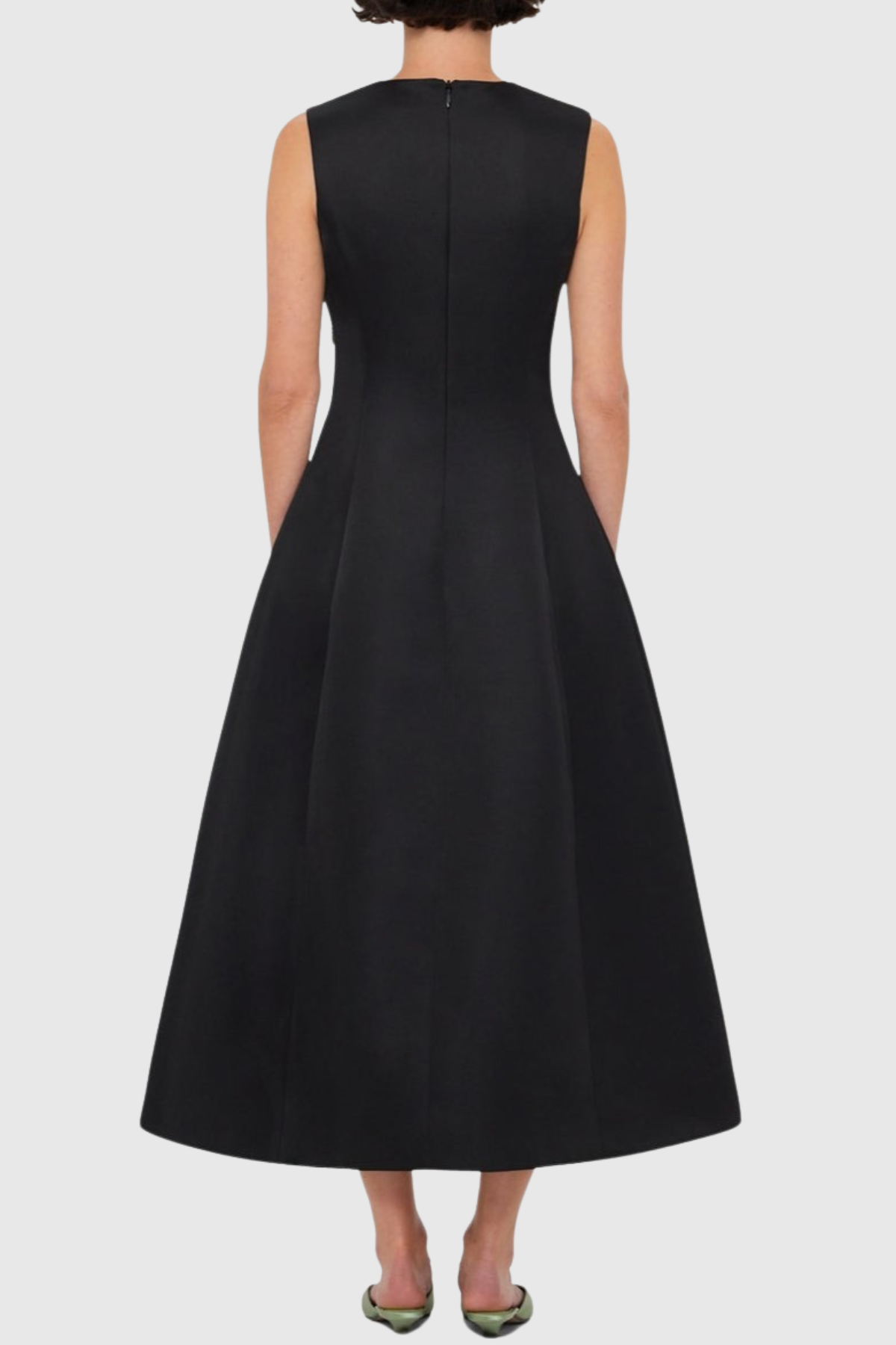 Mimoza Floral Appliqué Sleeveless Midi Dress - Black
