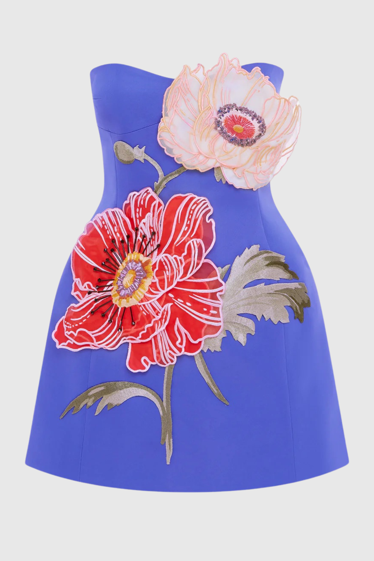Mimoza Floral Appliqué Strapless Mini Dress - Blue
