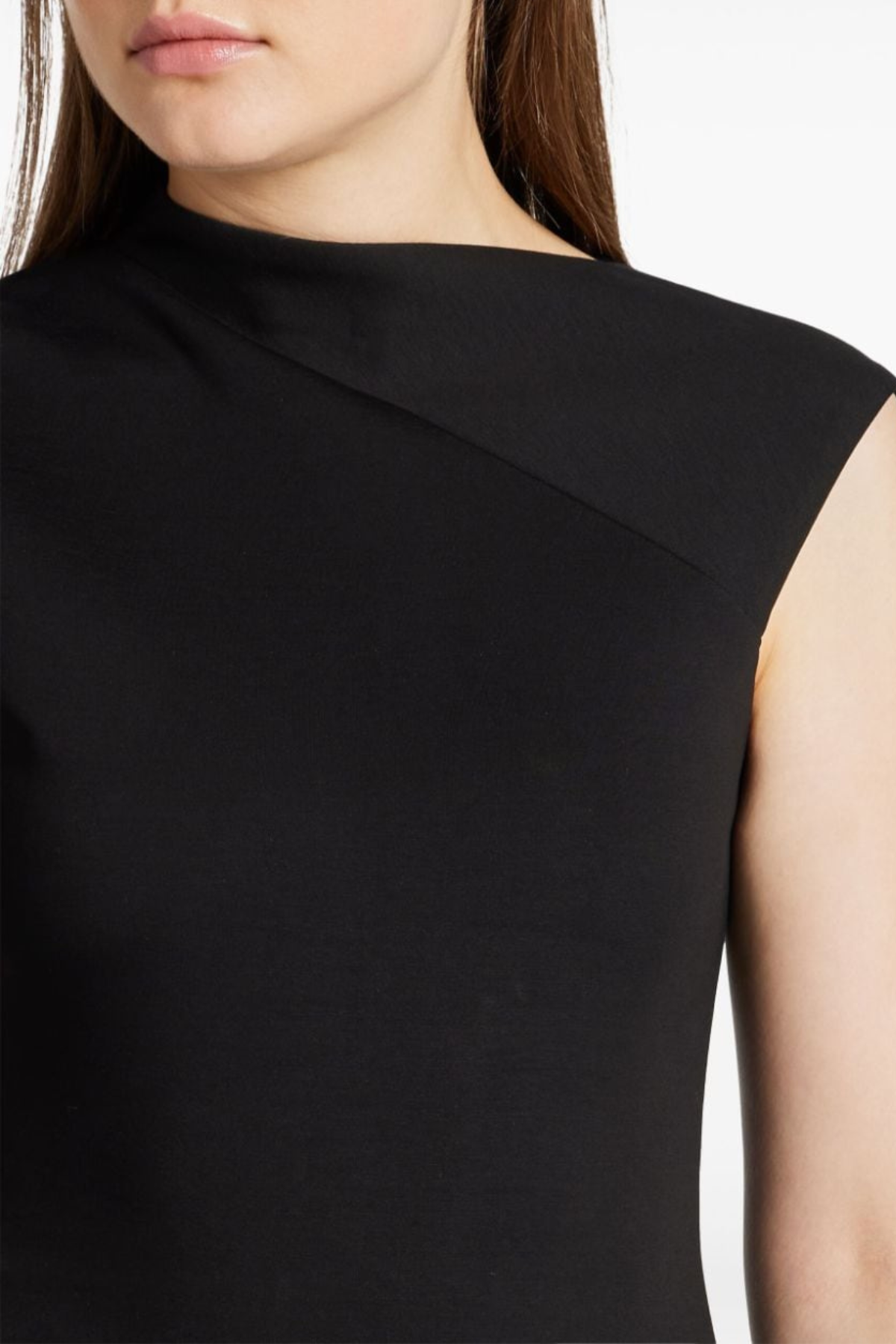 Misa Sleeveless Asymmetric Pleated Midi Dress - Black