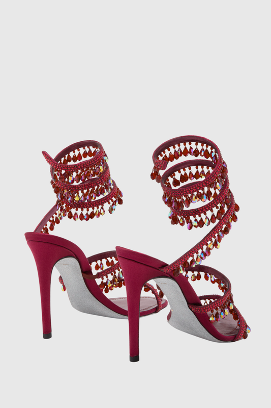 Mistya Rhinestone Ankle Wrap Heel Sandals - Red