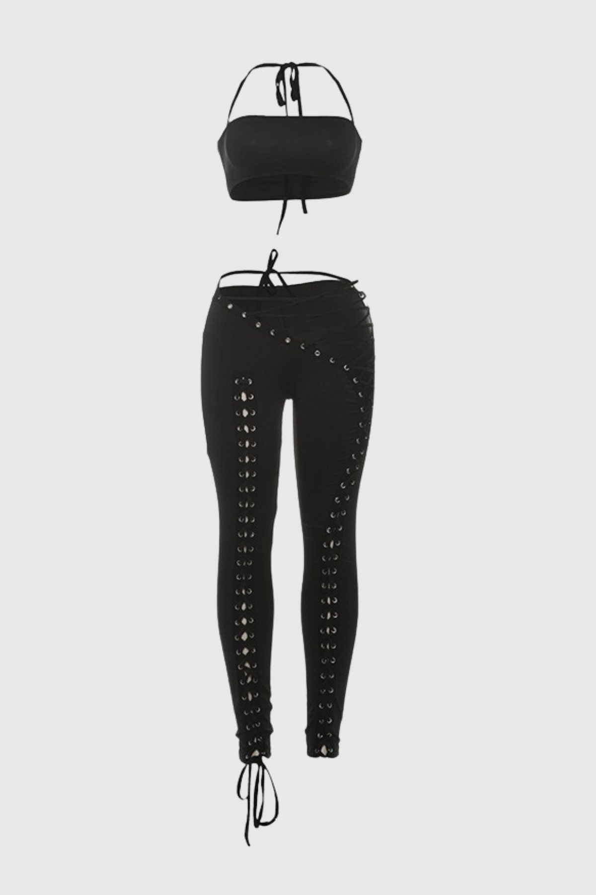 Moxie Halter Top & Lace Up Pants Set - Black