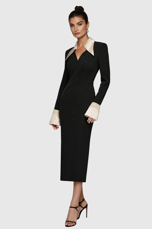 Naira Lapel Rhinestone Midi Dress