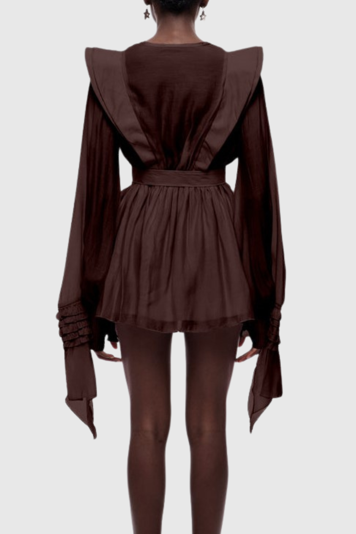 Nalena Ruffle Cutout Mini Dress - Brown