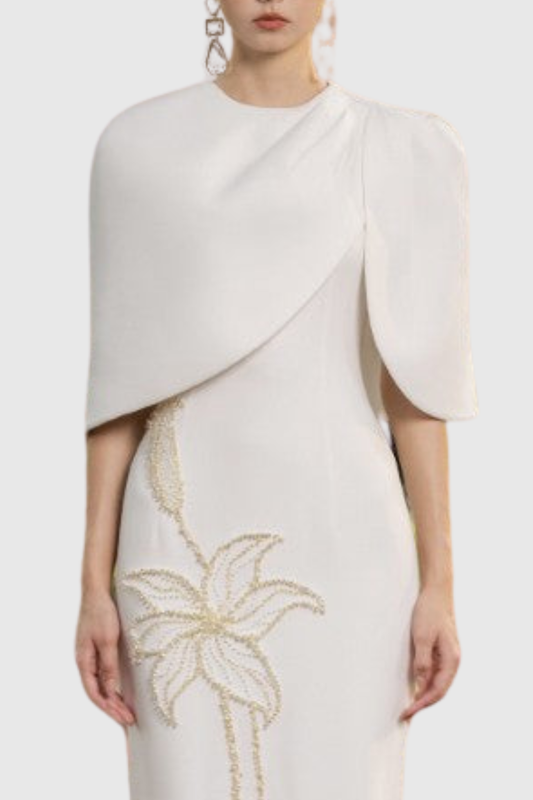 Naliyah Floral Pearl Cape Maxi Dress