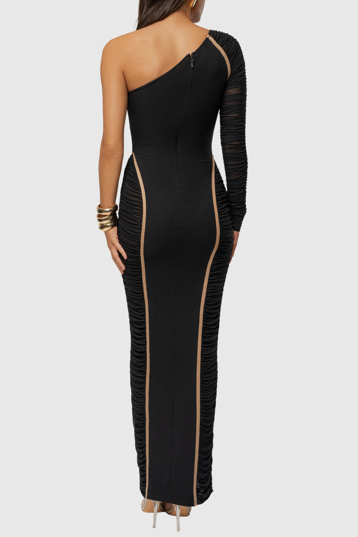 Naneta One Shoulder Ruched Maxi Dress - Black