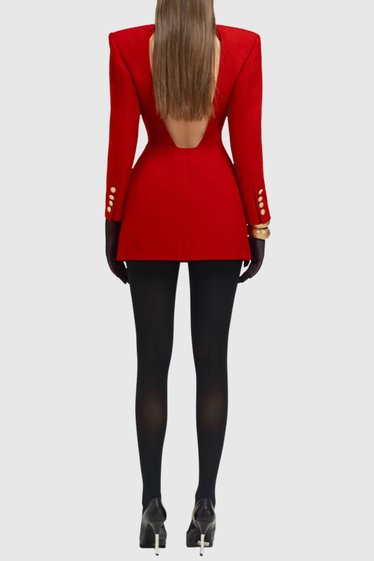 Naoka Crsytal Double Breasted Mini Blazer Dress - Red
