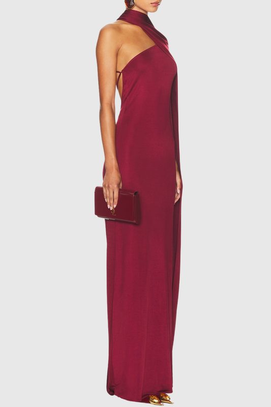 Narcisa Asymmetric Draped Scarf Maxi Dress