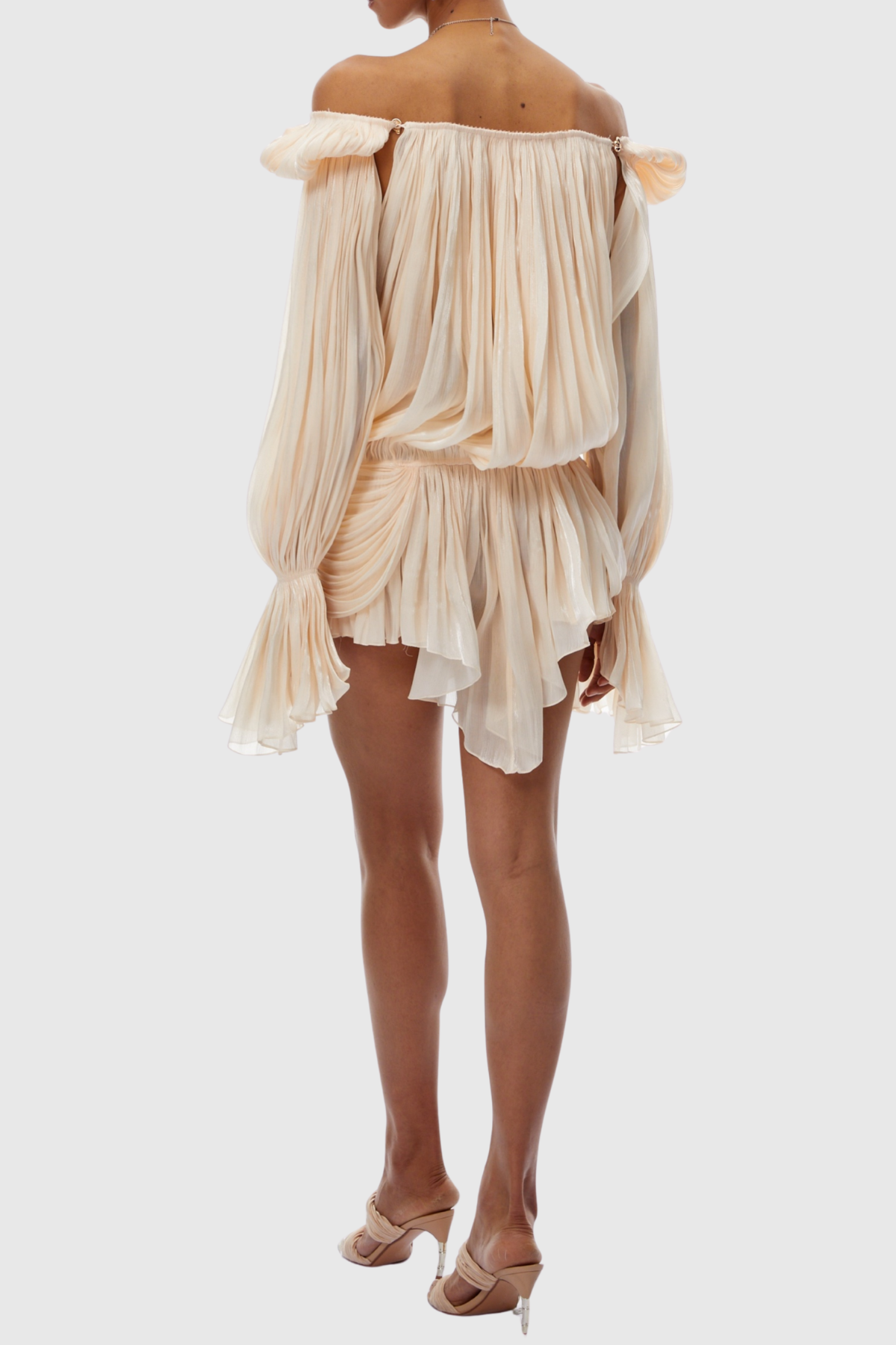 Nardeli Pleated Ruffle Mini Dress - Beige