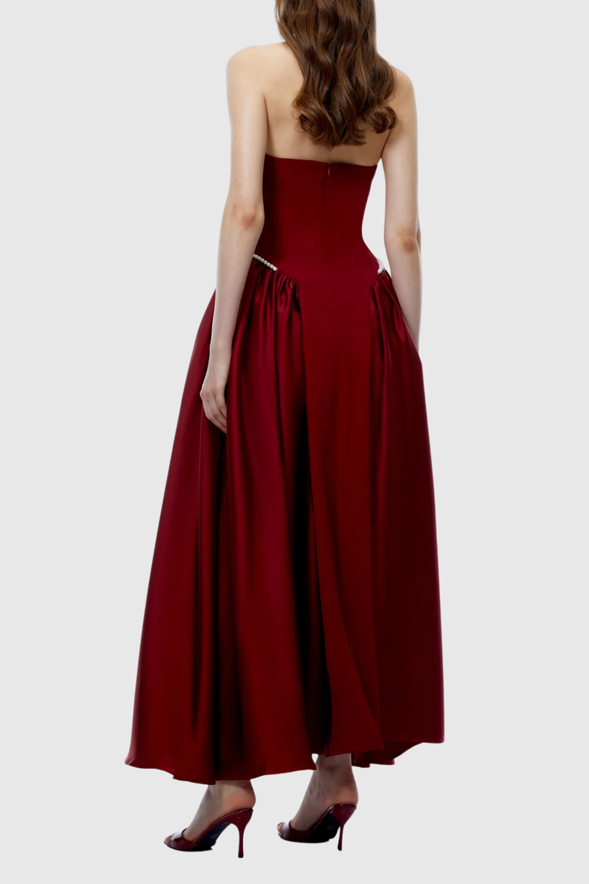 Natalia Pearl Trim Halter Maxi Dress - Wine
