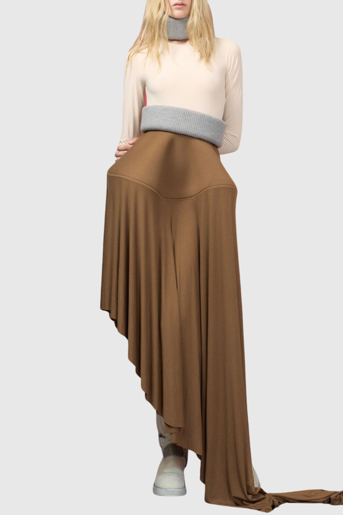 Nazli Asymmetric Sculptural Maxi Skirt - Brown