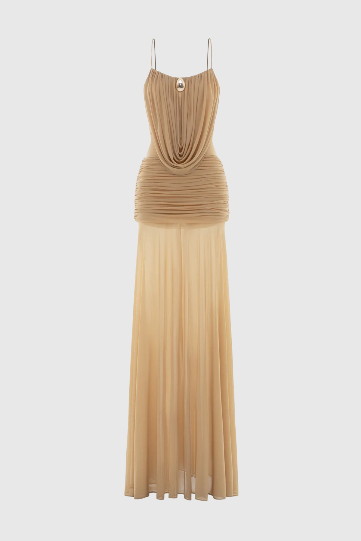 Neraos Draped Ruched Maxi Dress - Beige