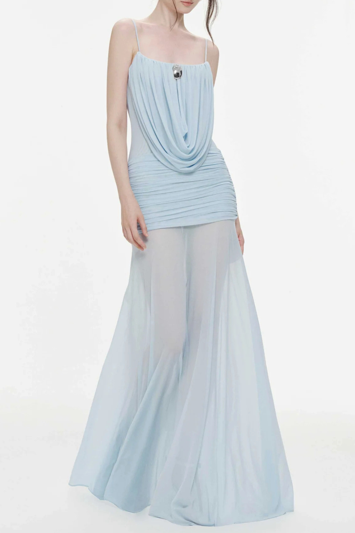 Neraos Draped Ruched Maxi Dress - Blue