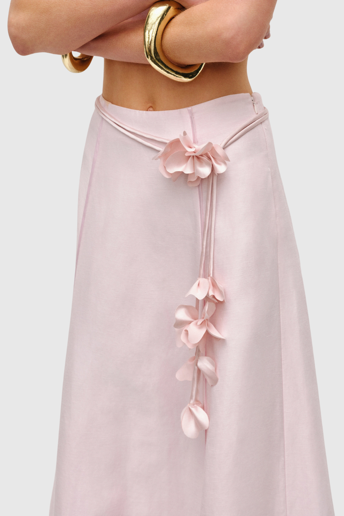 Nicao Floral Appliqué Top & Midi Skirt Set - Pink