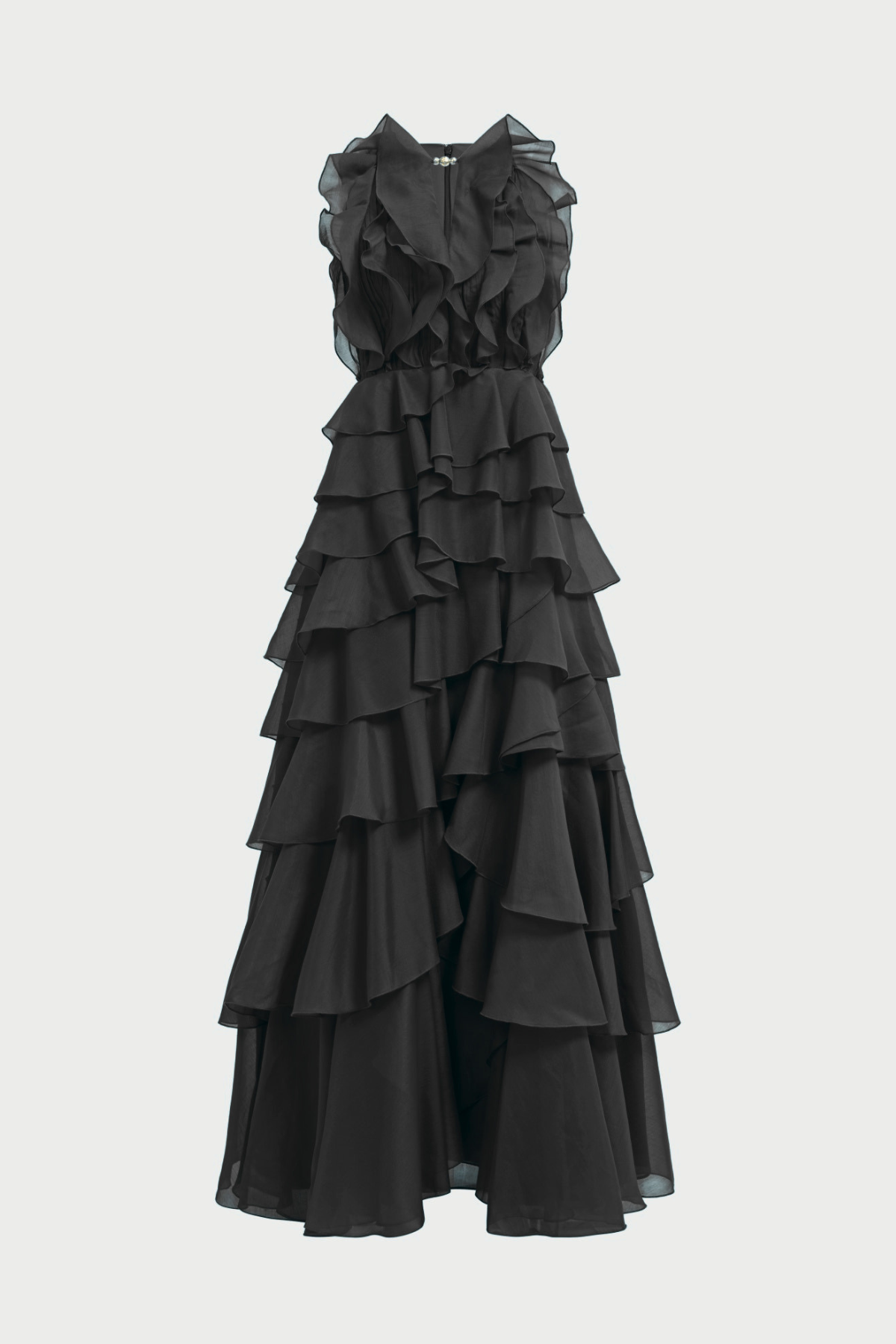Nigella Halter Ruffle Maxi Dress - Black